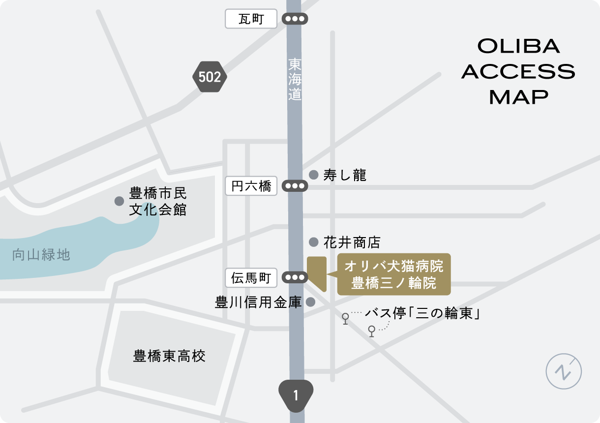 オリバ犬猫病院への地図